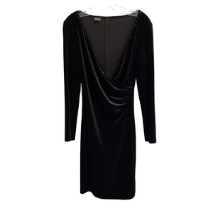 Muse Black Velvet Long Sleeve Wrap Look‎ V Neck Dress Size 8 Pre-owned